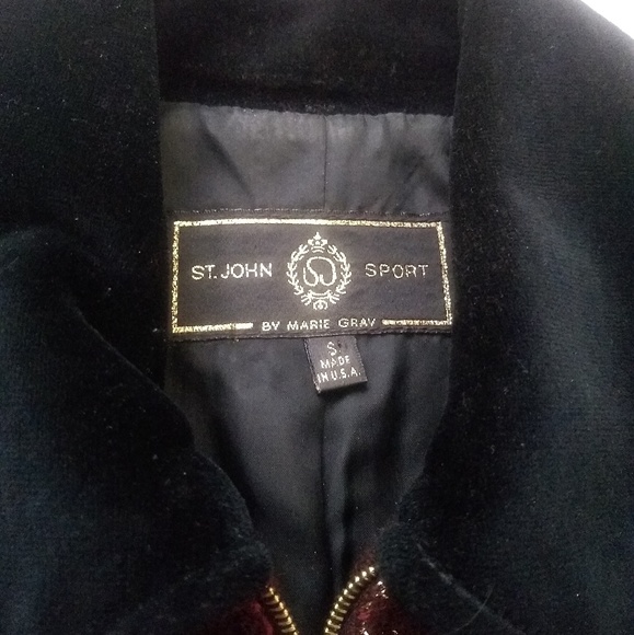 St John zip front red plaid tartan vintage velvet collar lady jacket - Picture 3 of 7